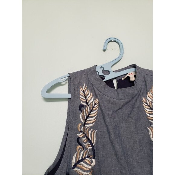 Chelsea & Violet Womens L Tank Dress Floral Embroidery Blue 100% Cotton Boho - Picture 4 of 6